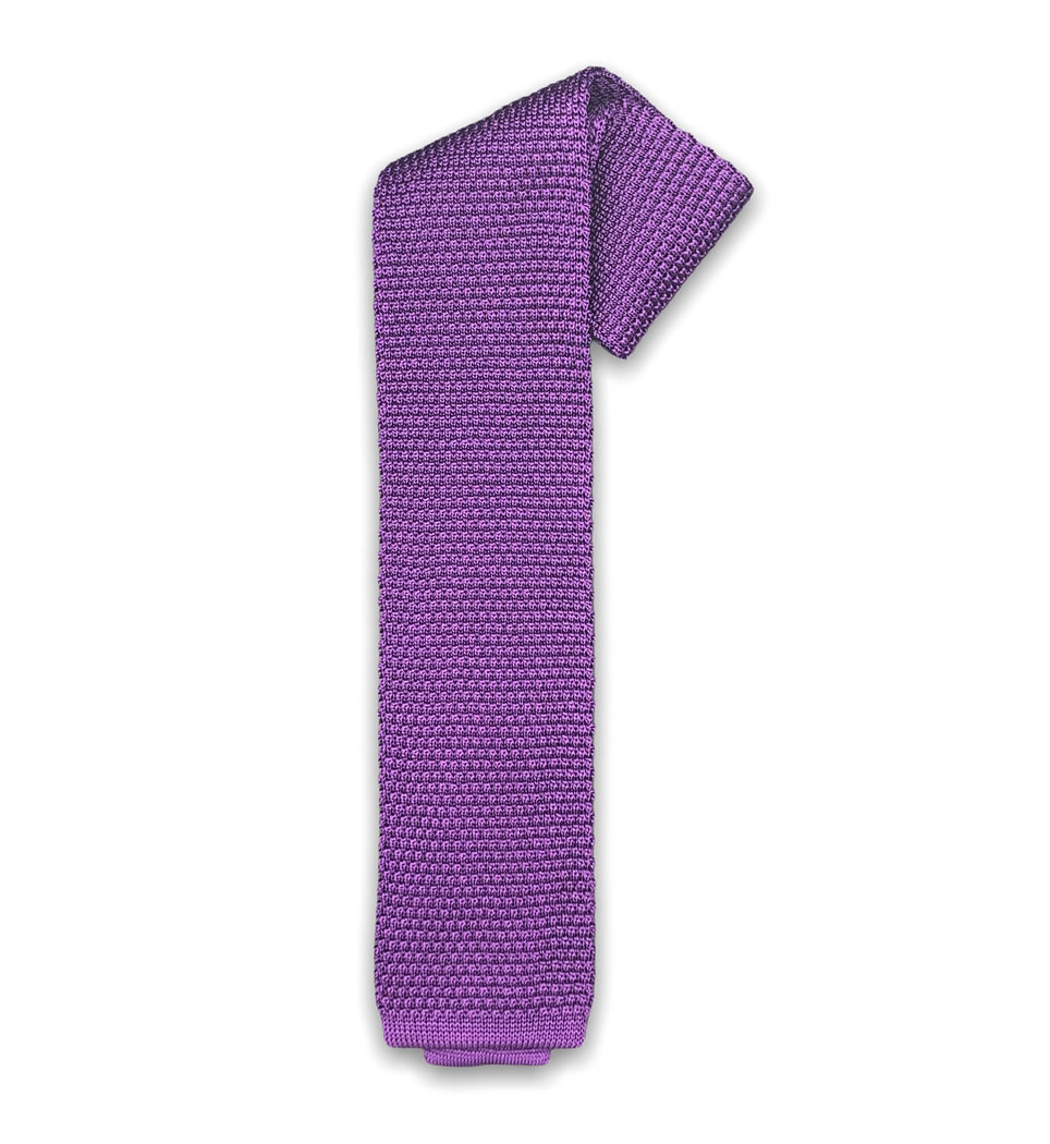 Cravatta in maglia 7 cm tinta unita viola 100% seta