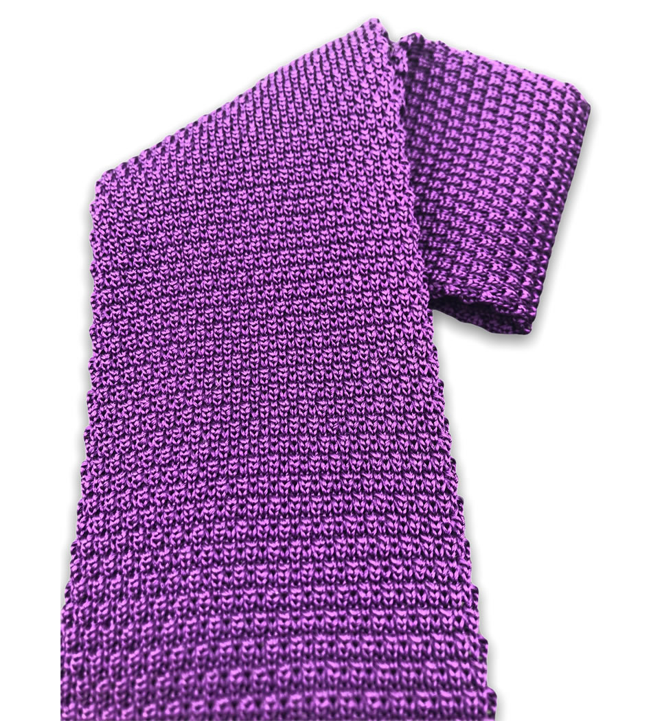 Cravatta in maglia 7 cm tinta unita viola 100% seta