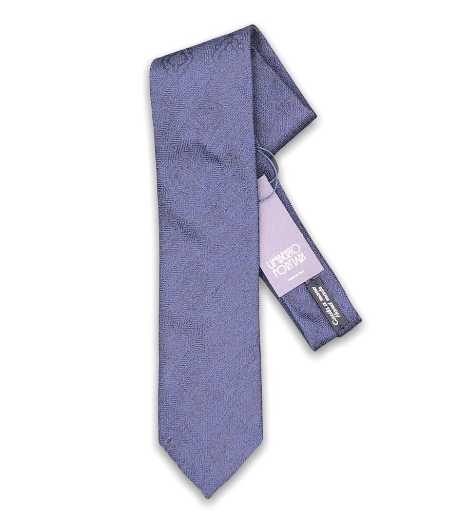 Cravatta cucita a mano 7 cm fantasia fondo bluette 100% seta