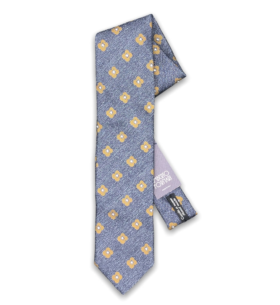 Cravatta cucita a mano 7,5 cm fantasia fondo bluette 100% seta
