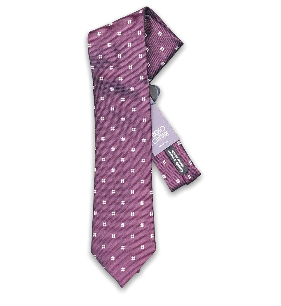 Cravatta cucita a mano 7,5 cm fantasia fondo violetto 100% seta