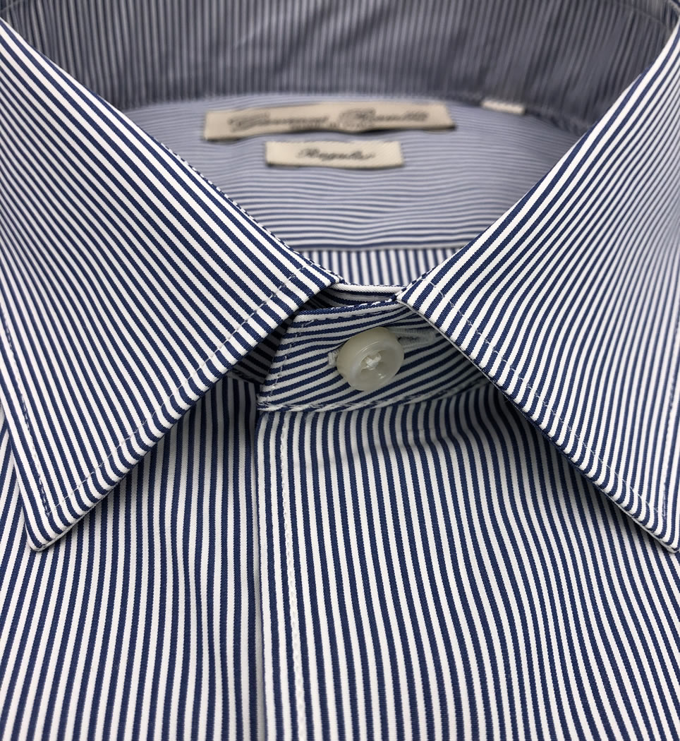 Camicia Uomo Regular collo italiano righe azzurre 100% cotone