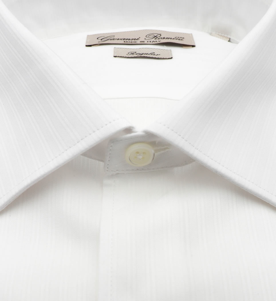 Camicia Uomo Regular collo francese tinta unita righe bianco 100% cotone