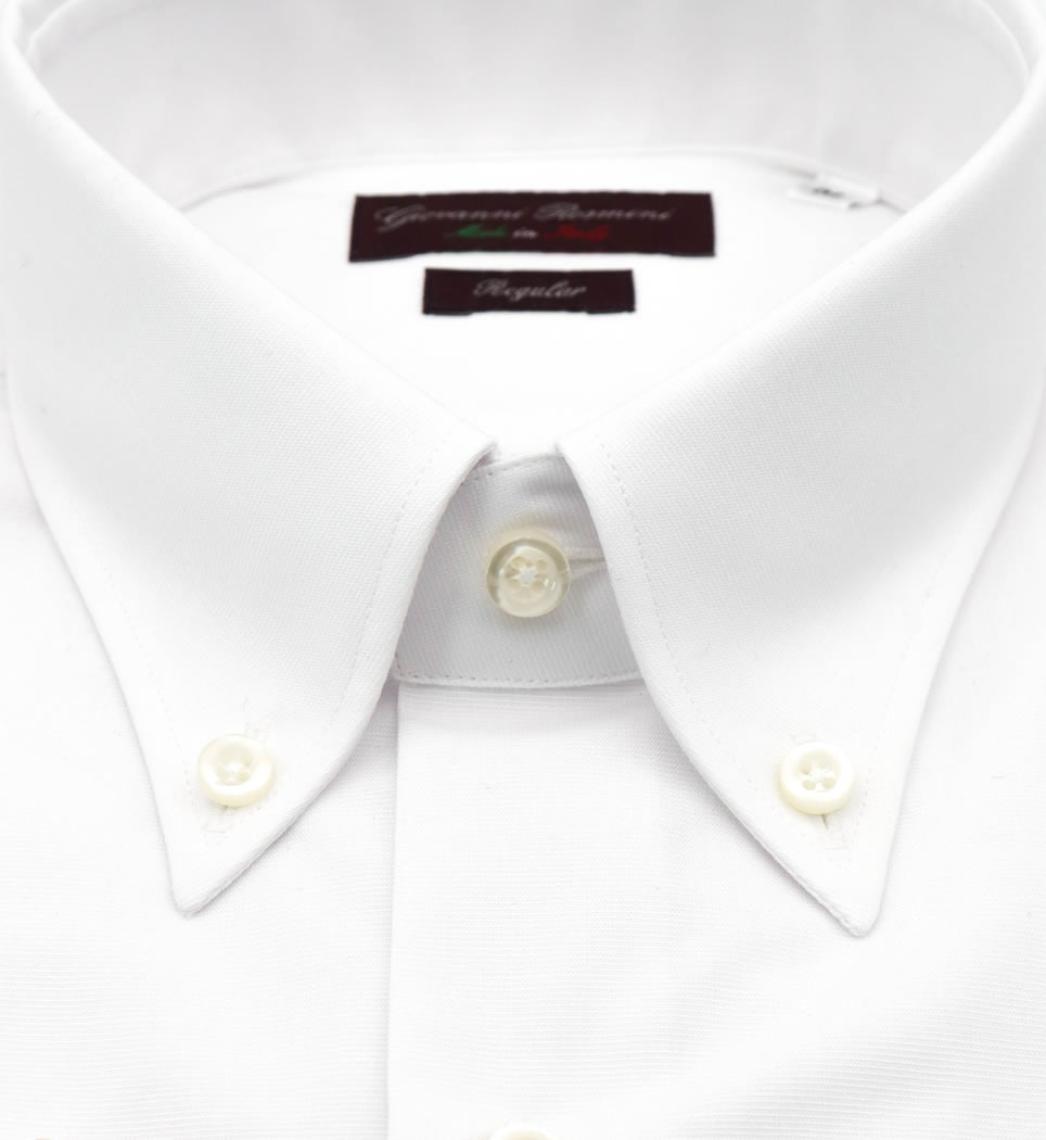 Camicia Uomo Regular collo button down tinta unita bianco 60% cotone - 40% poliammide