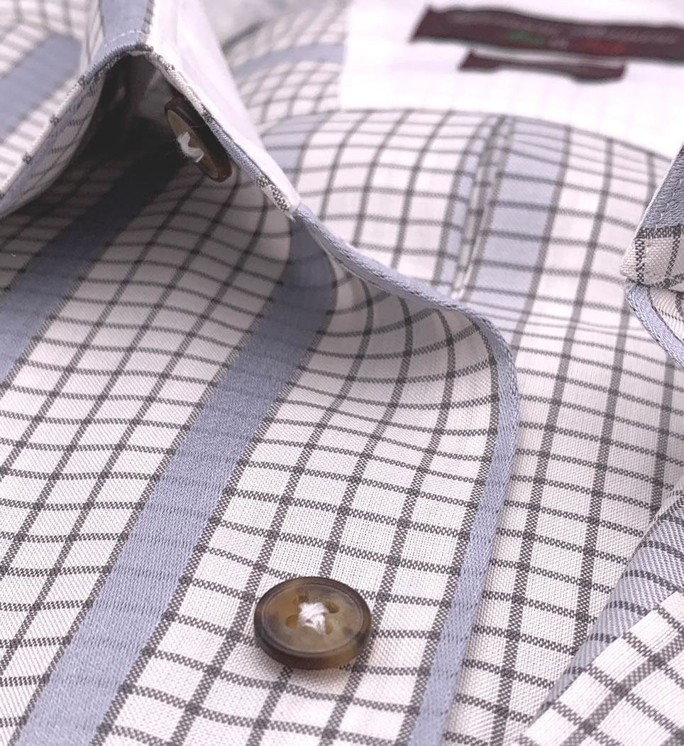 Camicia Uomo Regular collo morbido quadri bianco-grigio-perla 100% cotone