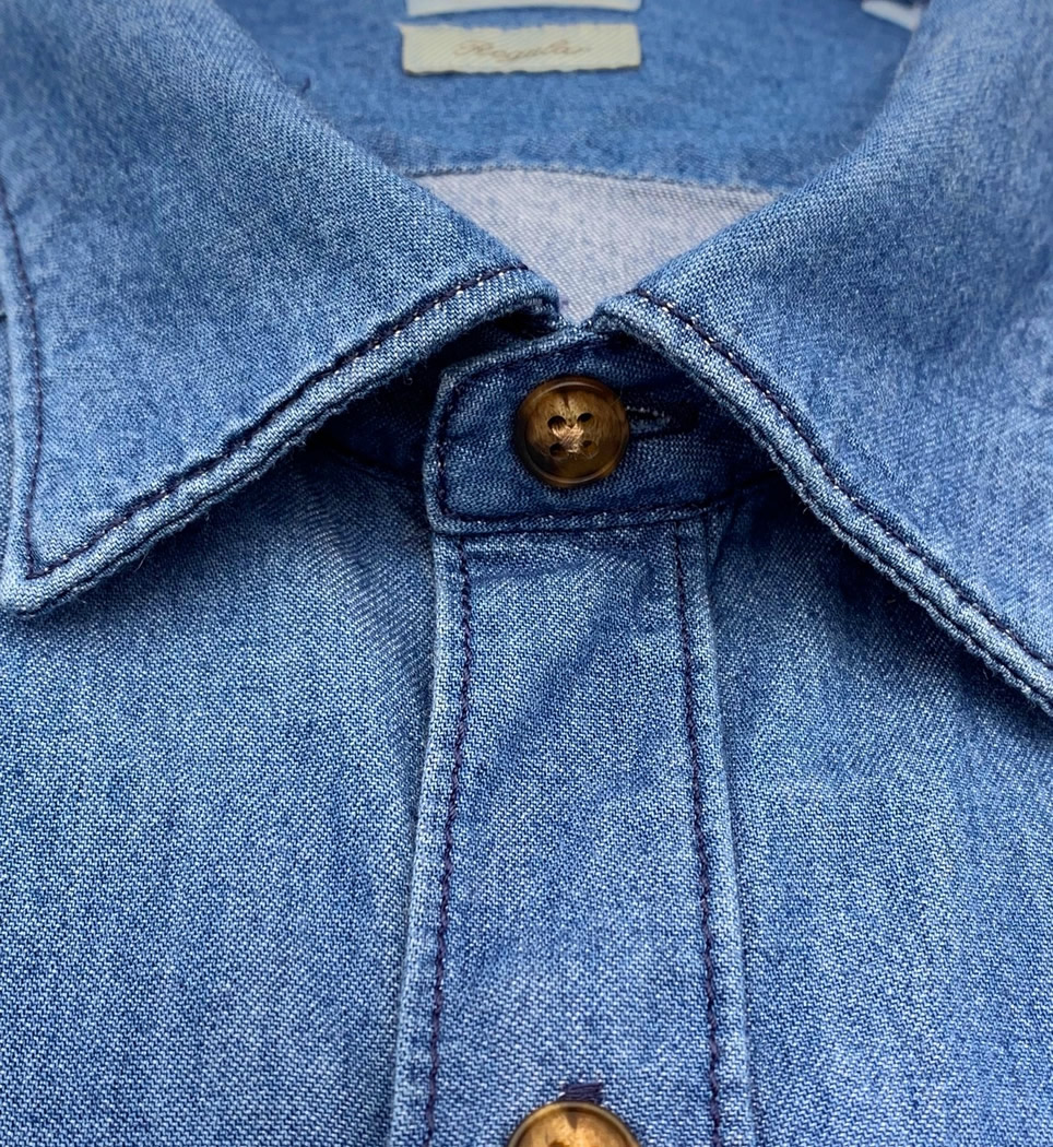 Camicia Uomo Regular collo morbido jeans blu slavato 100% cotone