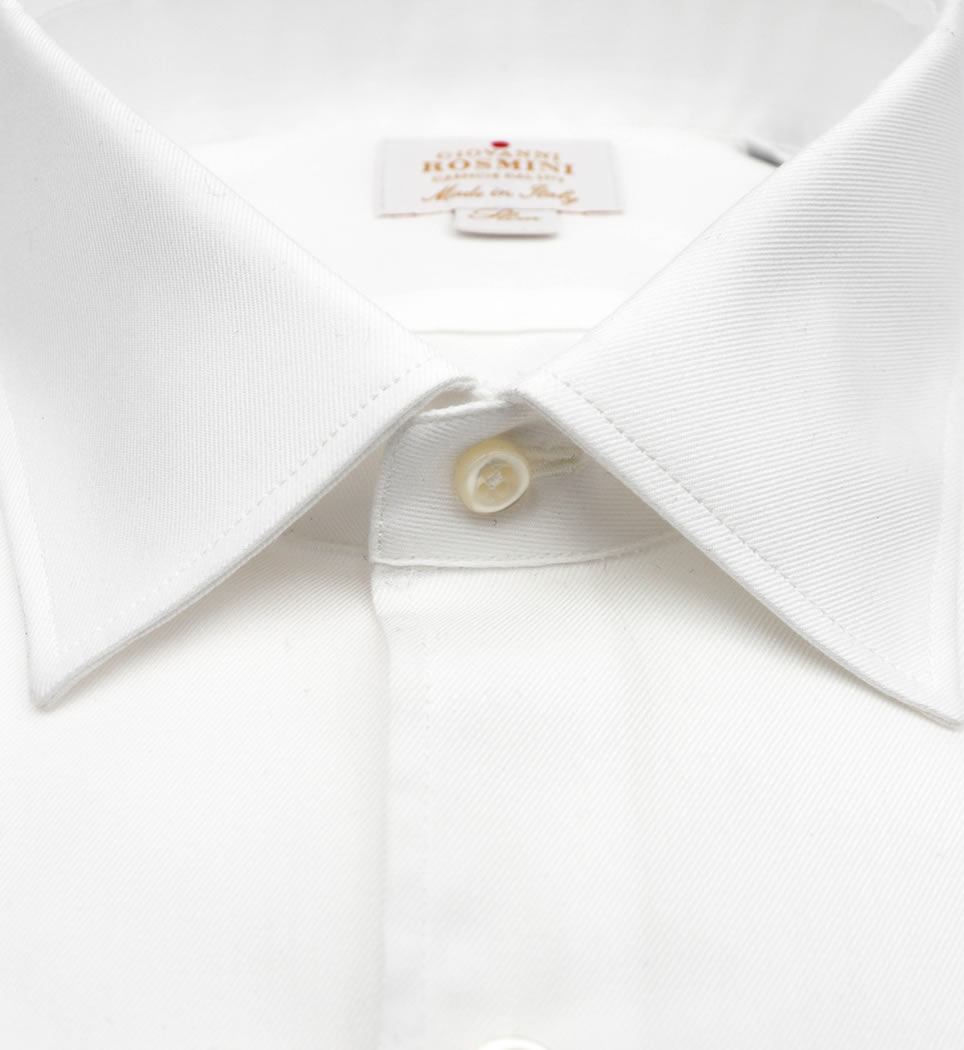 Camicia Uomo Slim collo italiano tinta unita twill bianco 100% cotone